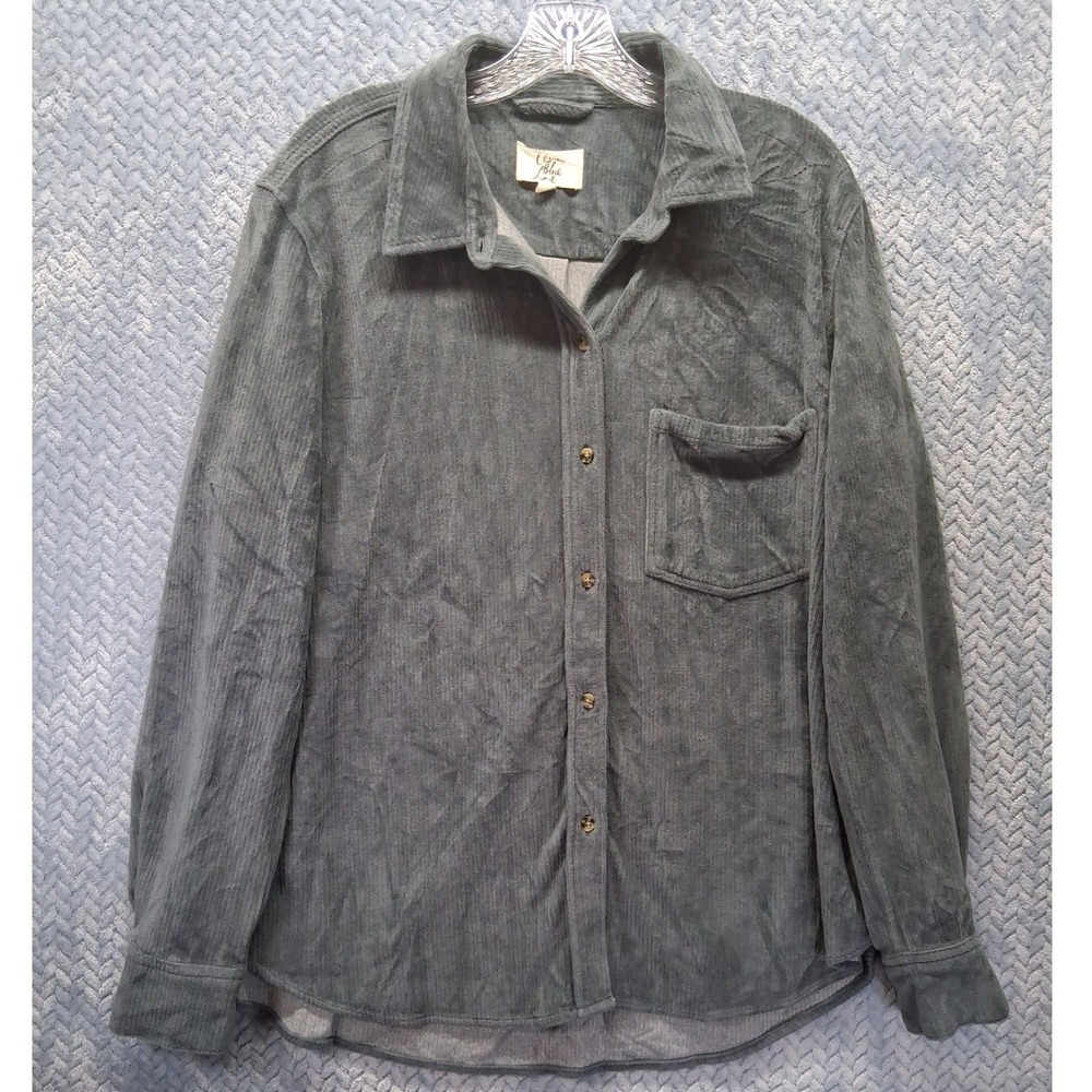 Cosmic Blue Love Corduroy Button Down Shirt Storm Gray XL Shacket Cabincore